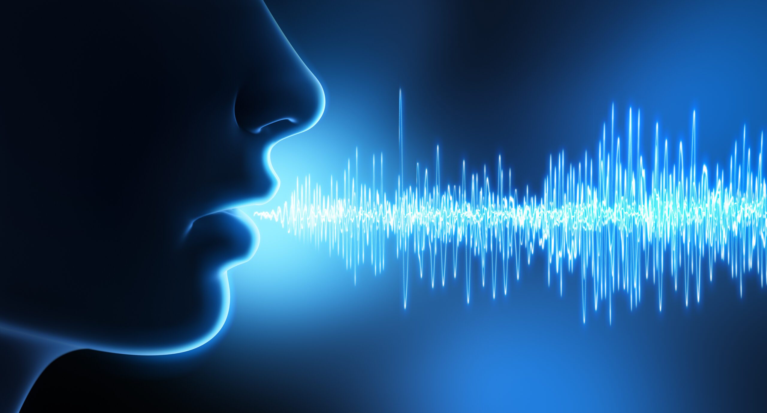 Audio logos Human face and mouth and sound waves - 3D illustration