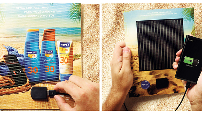 Nivea Solar Panel Magazine Sunscreen Summer Ad with Phone Charger